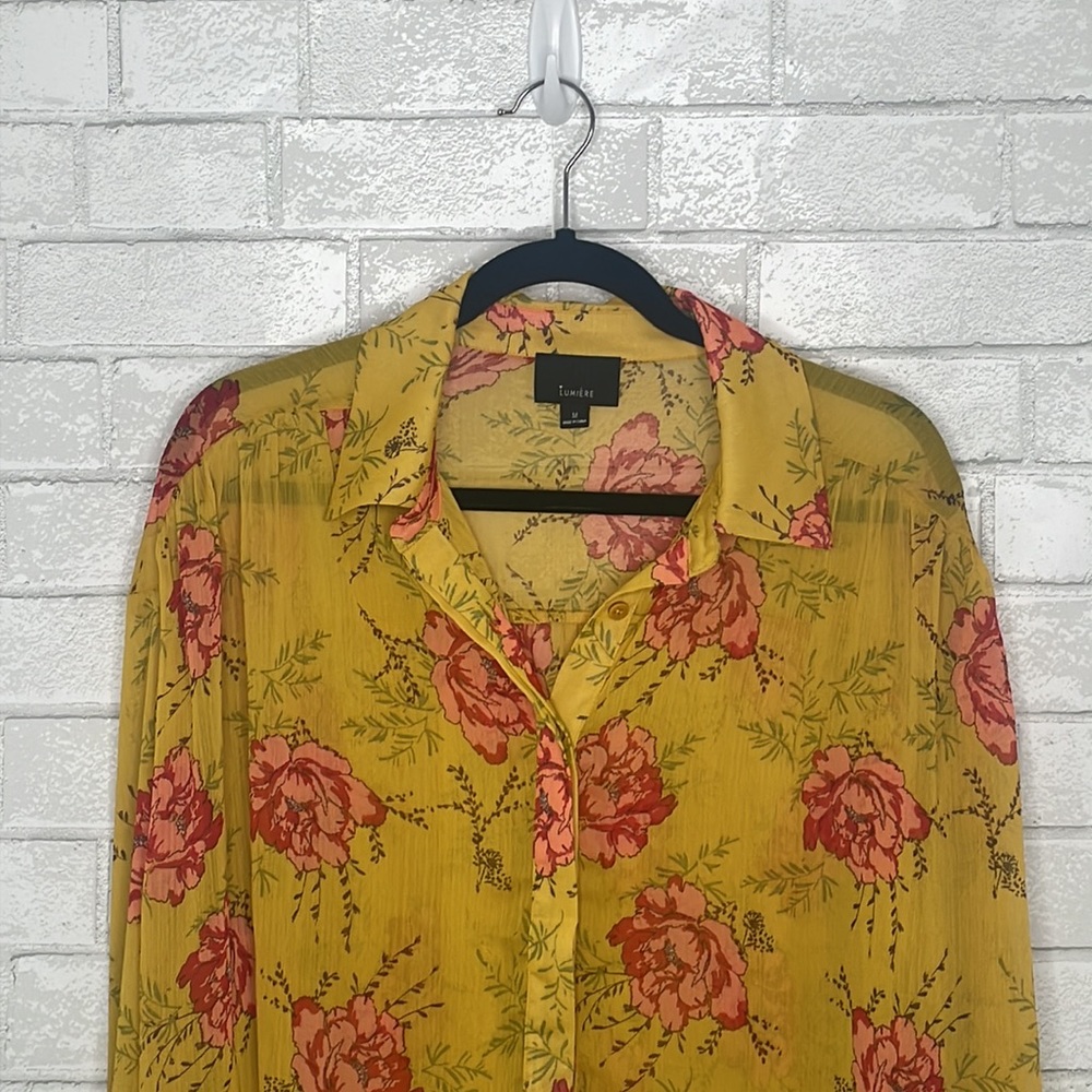 Lumiere Floral Button Up Mustard Shirt - Picture 3 of 13